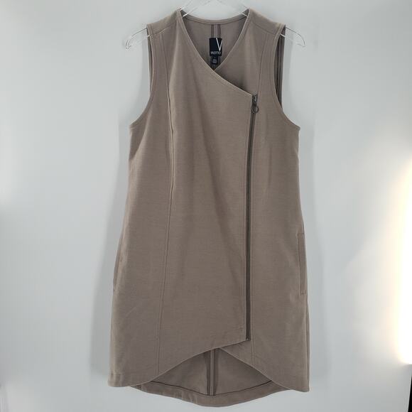 Valette Dress Womens Large Beige Zip Up Asymmetrical Hem Structured Pockets - Picture 1 of 8